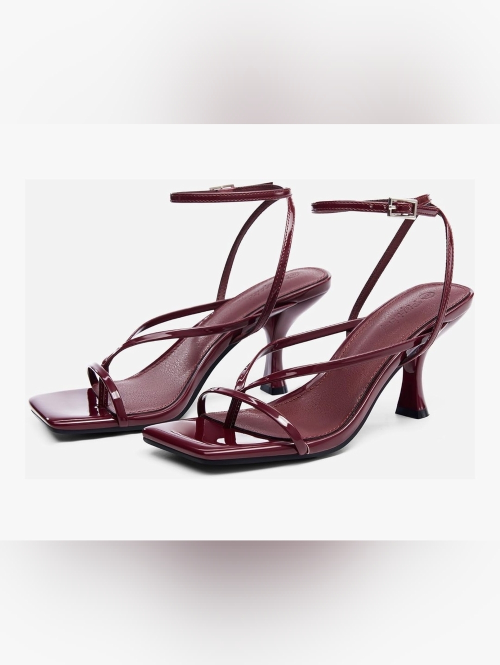 Piepiebuy Burgundy Strappy Sandals Buckle Closure Leather Kitten Heel 8.5